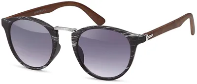 Produktbild von styleBREAKER Uni Panto Sonnenbrille Holzoptik UV400, Schwarz-Silber/Grau