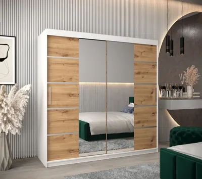 Obrázek produktu pro Skříň se zrcadly VIVIEN - šířka 200 cm, bílá / dub artisan