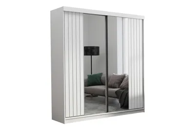 Produktbild von Kleiderschrank Schiebetürenschrank 200cm breit zweitürig weiß mit Spiegel
