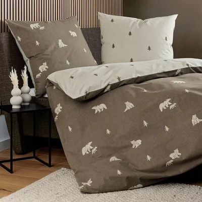Produktbild von Janine Feinbiber Bettwäsche Davos 65199 beige braun 155x220 cm + 80x80 cm
