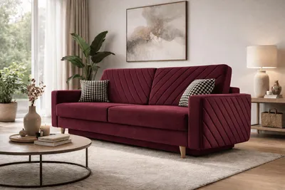Produktbild von MOEBLO Schlafsofa CALIFORNIA – Sofa aus Samtstoff Couch für Wohnzimmer Sofagarnitur Polstersofa Wohnlandschaft Velours mit Bettfunktion, Bettkasten und Schlaffunktion (BxHxT): 230x96x97 cm -California - Kronos - 02 Weinerot