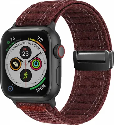 Produktbild von Smartwatch Armband für Apple Watch SE 2 44mm Nylon Textil Band Ersatzband Wechselband Magnetverschluss flexibel atmungsaktiv Rot Weinrot