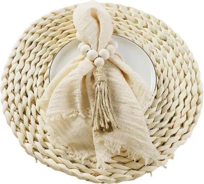 Produktbild von 12 Stück Stoffservietten mit Fransen für Abendessen, Partys, Hochzeiten, Geburtstage, 42 x 42cm, Beige