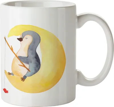 Produktbild von Mr. & Mrs. Panda Kaffeetasse Pinguin Mond - Weiß - Geschenk, Süßigkeiten, haferl, Pott, Kaffeebecher, Tasse, schlafen, Spruch, Erschöpft, Trinkbecher