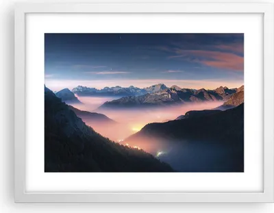 Produktbild von Gerahmtes Poster - Weißer Rahmen - Berge Wolken Nebel - 40x30 cm - Wand Bild - Wanddeko - Wandbilder - Kunstposter - Wandposter - Bilderrahmen - Bilder - Kunstdruck - Wanddekoration - P2WAA40x30-5004