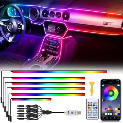 Obrázok produktu pre Interiérové LED osvetlenie do auta, 6 v 1, RGB, pásik s 445 cm dĺžky, 584 LED, 16 miliónov farieb, 210 dynamických režimov, napájanie cez USB