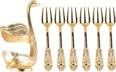 Immagine prodotto di Portacucchiaio da caffè, elegante forma di cigno, lega, altamente lucidato, ricco di dettagli, agitatore per feste, bar, ufficio, oro con forchetta