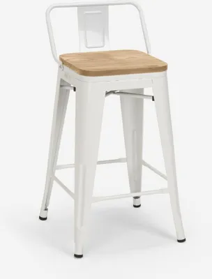 Image de Tabouret haut design industriel cuisine tabouret de bar Steel Wood Top Light - Blanc