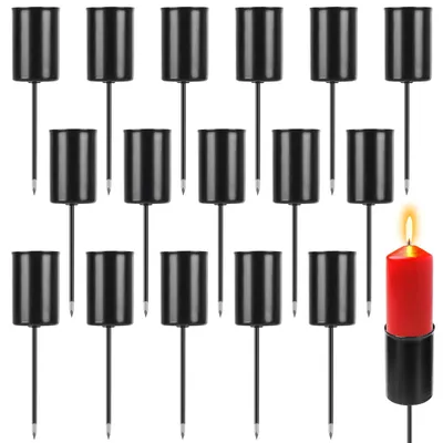 16er-Set Kerzenhalter für Adventskranz, schwarz, Metall, 11 cm