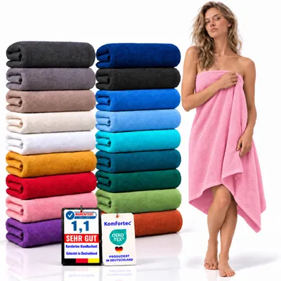 Produktbild von Komfortec Badetuch 100x200 cm aus 100% Baumwolle, Saunatuch XXL, Weich, Groß, Frottee, Schnelltrocknend, Rosa, KI-generiertes Bild