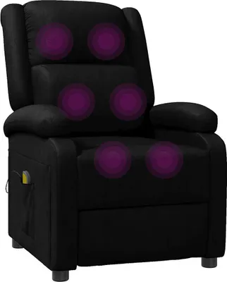 A black massage chair with purple circles indicating massage points.