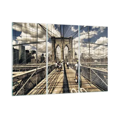 Produktbild von Bilder auf glas - Amerika brooklyn brücke bau - 165x110cm - Glasbilder - Wandbilder - Kunstdruck - zum Aufhängen bereit - Wanddekoration aus Glas - Glas Bilder - Wandbild auf Glas - GCE165x110-2497