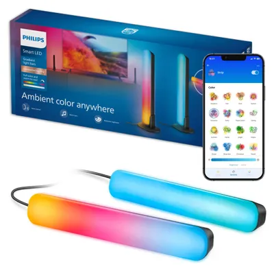 Produktbild von Philips Gradient Lightbars, RGBIC-LED, Connected by WiZ, Intelligente Tischleuchte, Wi-Fi/Bluetooth, Schwarz, Wi-Fi 4 (802.11n), 802.11b, 802.11g, LED, Kunststoff