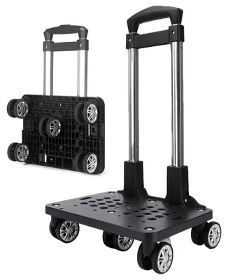 Produktbild von Rucksack-Trolley mit Rollen, Handkarre mit Gepäckgurt, Aluminiumlegierung, faltbarer Trolley für Taschen, Rucksack, Reisegepäckwagen