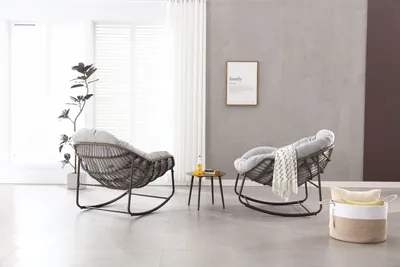 Image de okwish Fauteuil à bascule d’extérieur rembourré pour balcon, véranda, jardin ou salon – gris clair