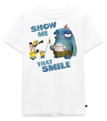 Produktbild von Spreadshirt Minions Show Me That Smile Phillip Kinder Premium T-Shirt, 110/116 (4 Jahre), Weiß