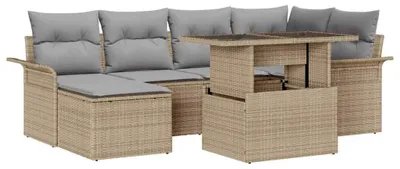 Produktbild von Gartenbank – Modulares Lounge-Set aus handgewebtem Polyrattan mit Glastisch – Grau