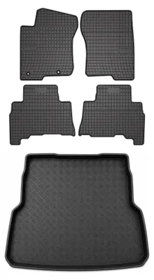 Image de Tapis en caoutchouc + bac de coffre pour Toyota Land Cruiser J150 2024- (5 places) – 5 pièces, noirs, sur mesure
