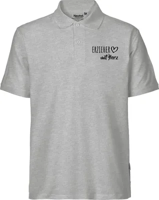 Produktbild von Huuraa Herren Polo Shirt Erzieher mit Herz M Sport Grey Bio Baumwolle Fairtrade Poloshirt Geschenkidee