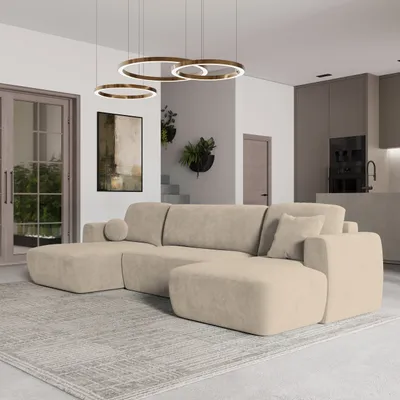 Produktbild von Masseno Ecksofa SENTUM K mit Schlaffunktion U-Form, Sofa mit Bettkasten, Wohnzimmersofa, Couch, Soffa, Bettsofa, Couchgarnitur- Beige, PAROS 02