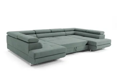 Produktbild von Ecksofa mit Schlaffunktion und Bettkasten PASTI U-Form, Couch, Eckcouch für Ihr Wohnzimmer, Mintgrün