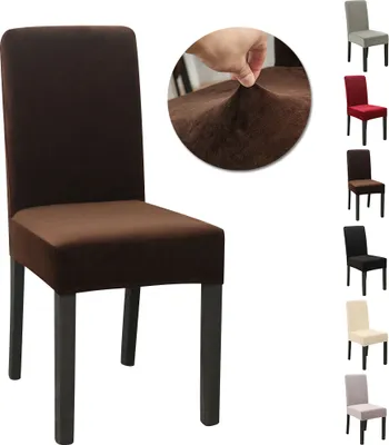 Produktbild von Stuhlhussen Verdickter Samt Stretch Hussen Für Stühle Weichem Esszimmer Stuhlbezug Hochzeit Home Party Stuhlüberzug Esszimmer-Sitzbezug Weinrot
