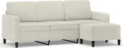 Image de vidaXL Canapé 3 places avec pouf Crème 180 cm velours