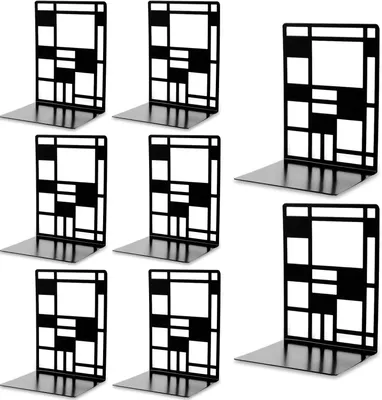 Produktbild von Set mit 4 Paar rutschfesten, schwarzen Metall-Buchstützen für Schule, Zuhause, Büro, Bibliothek, 12 x 16,5 x 10,3 cm