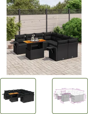 Produktbild von The Living Store 9-tlg. Garten-Sofagarnitur mit Kissen Schwarz Poly Rattan