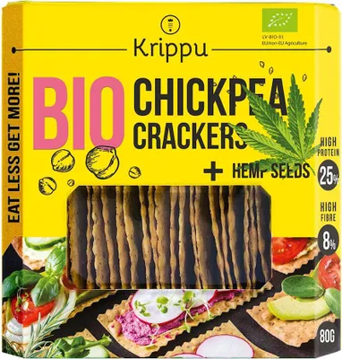 KRAKERSY PROTEINOWE Z CIECIERZYCY Z NASIONAMI KONOPI BIO 80 g - KRIPPU
