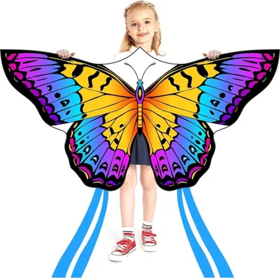 Produktbild von Butterfly Drachen für Kinder und Erwachsene, 120x95cm, Regenbogen-Schmetterling