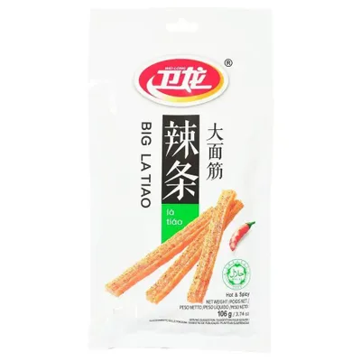 Produktbild von Weilong Big Latiao  106g | Scharfer Weizensnack | Hot & Spicy | Würzige Chinesische Snacks |  Scharfe Stangen Vegan Halal +Heartforcards Versandschutz