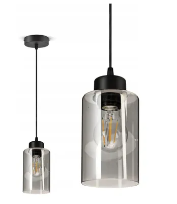 Produktbild von FKL DESIGN Home Deco Hängelampe Hängeleuchte Schwarz 1-flammig E27 Glas Lampenshirm Lampe aus Serie N535 (DRH1)