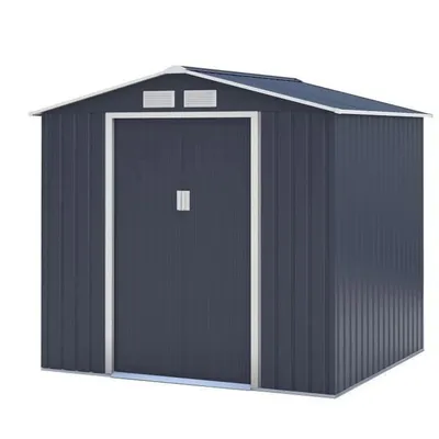Produktbild von Gartenhaus aus Metall, 4,07 m² – 213 x 191 x 195 cm – Verankerungsset inklusive – Grau