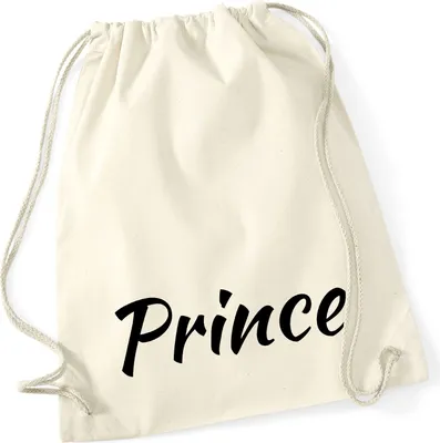Produktbild von Huuraa Turnbeutel Prince Schriftzug 12 Liter Natural Baumwolle Rucksack Geschenkidee