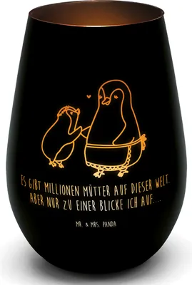 Produktbild von Mr. & Mrs. Panda Laterne Pinguin mit Kind - Schwarz - Geschenk, Familie, Kerzenhalter, Muttertag, Mutter, Mom, Vorbild Mama, Teelichthalter Glas, Windlicht, Pinguine