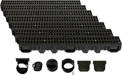Produktbild von Entwässerungsrinne Höhe 115mm Kunststoff 7m, Stegrost, Classic Schwarz