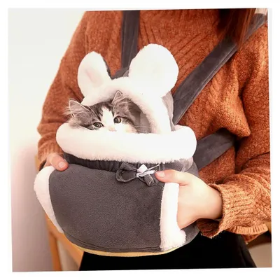 Produktbild von Katzentasche, weicher und warmer Frontträger für Katzen und Hunde, Doppeltaschen-Rucksack, Winter-Plüsch-Rucksack für Haustiere, XL, bis 15 kg