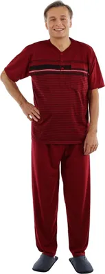 Produktbild von Pyjama Herren lang Schlafanzug Schlafkleidung Nachtwäsche, Farbe:Rot, Größe:L