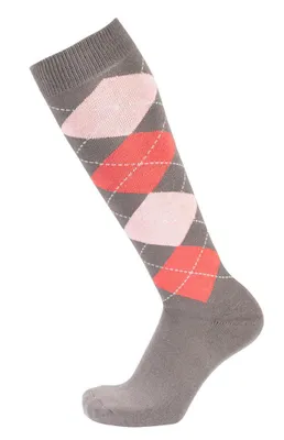 Produktbild von PFIFF Reitstrumpf kariert, Farbe:grau-rosa-rot, Groesse:40-42
