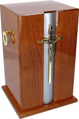 Image de Urne En Bois Pour Les Cendres Avec Croix + Niche, Kit Funéraire. L'urne est enterrée
