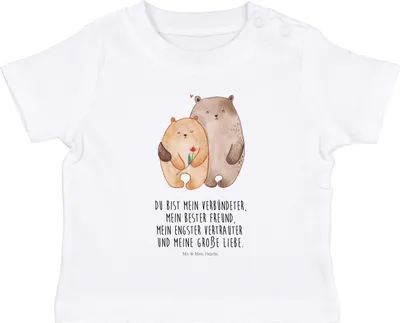 Produktbild von Mr. & Mrs. Panda Babyshirt Bären Liebe 0. - 6. Monat - Weiß - Geschenk, Kinder Oberteil, Ehe,  T-Shirt, Verknallt, Baby, Kurzarmshirt, Kuscheln, Partner, Freundin