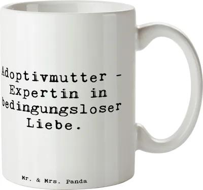 Produktbild von Mr. & Mrs. Panda Tasse Spruch Adoptivmutter Expertin - Weiß - Geschenk, Trinkbecher, Erziehung, Pott, Adoption, Mutterschaft, Geschenke, Familienliebe, Jubiläen, Liebe