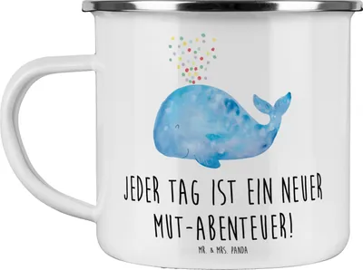 Produktbild von Mr. & Mrs. Panda Emaille Tasse Angst überwinden Abenteuer - Weiß - Geschenk, Mut, Lebensfreude, Zuversicht, Becher, Sicherheit, Stärke, Trost, Teetasse, Vertrauem, Pott