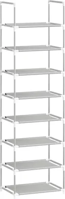 Produktbild von WOLTU Schuhregal mit 8 Ablagen, Schuhständer Metallgestell, 41x28x140 cm : Grau Farbe: Grau