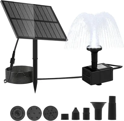 Produktbild von Solar Fountain Pond Pump 5V, 1.5W, 7 Brunnenstile, fuer Garten, Teich, Vogelbad