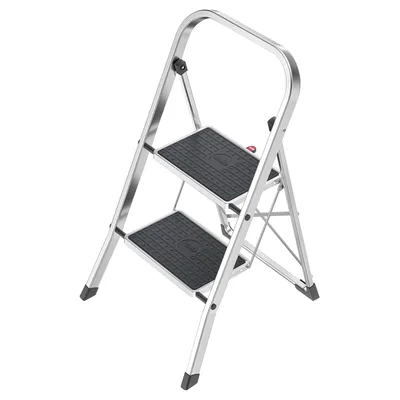 Produktbild von Hailo K70 StandardLine Alu-Klapptritt-Leiter - 2 große Stahl-Stufen mit Anti-Rutsch-Matten belastbar bis 150 kg - Trittleiter mit Klappsicherung - besonders leicht und einfach zu verstauen - Silber