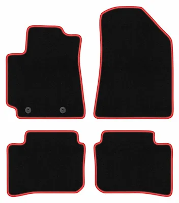 Produktbild von Velours-Fußmatten für Hyundai i10 III 2019- (Schrägheck) – 4-tlg, Schwarz/Rot, passgenau – Wielganizator CARLUX