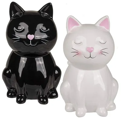 Produktbild von 2x Keramik Spardose Katze schwarz und weiß mit Schloss