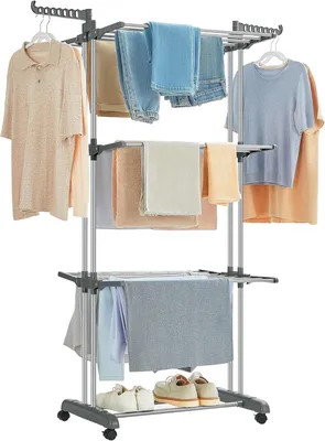 Imagen del producto de Estante de secado plegable de 4 niveles, de acero, con ruedas. Dimensiones: 64 x 126 x 172 cm